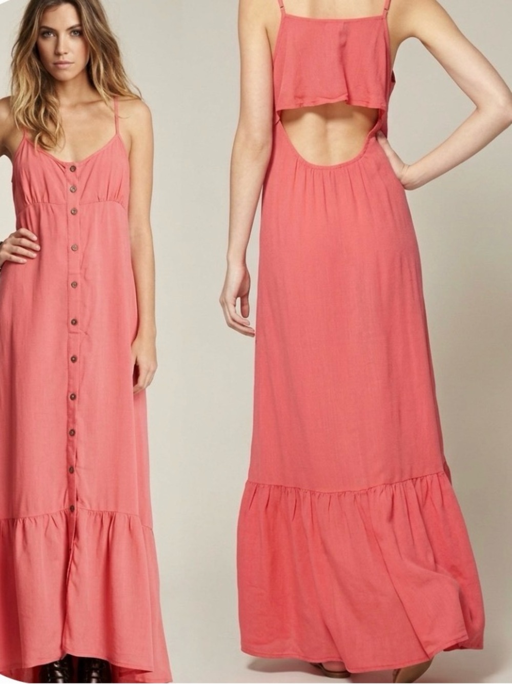 Free People Elegant Coral Pink Open Back Maxi Dress size X-Small